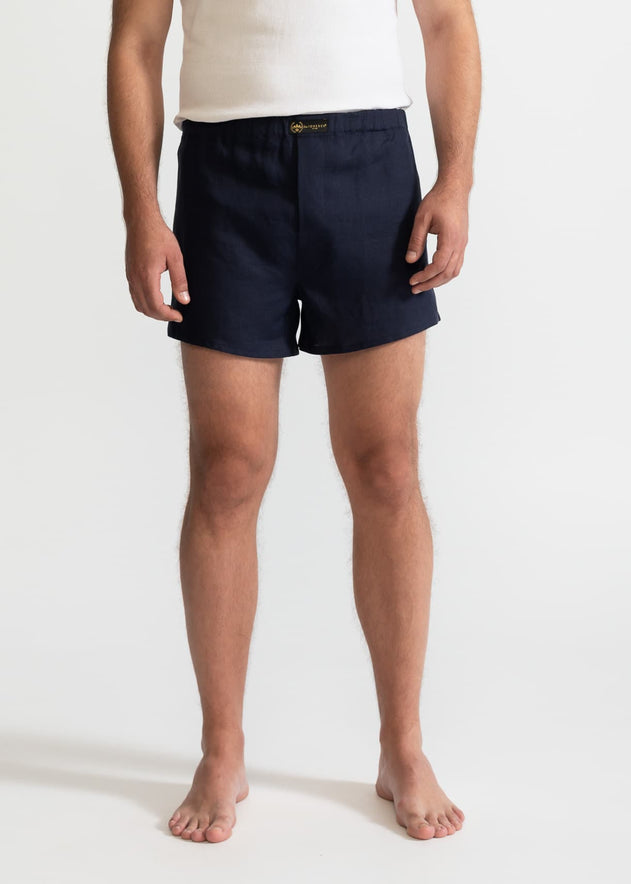 The Linen Boxer Shorts Navy Blue