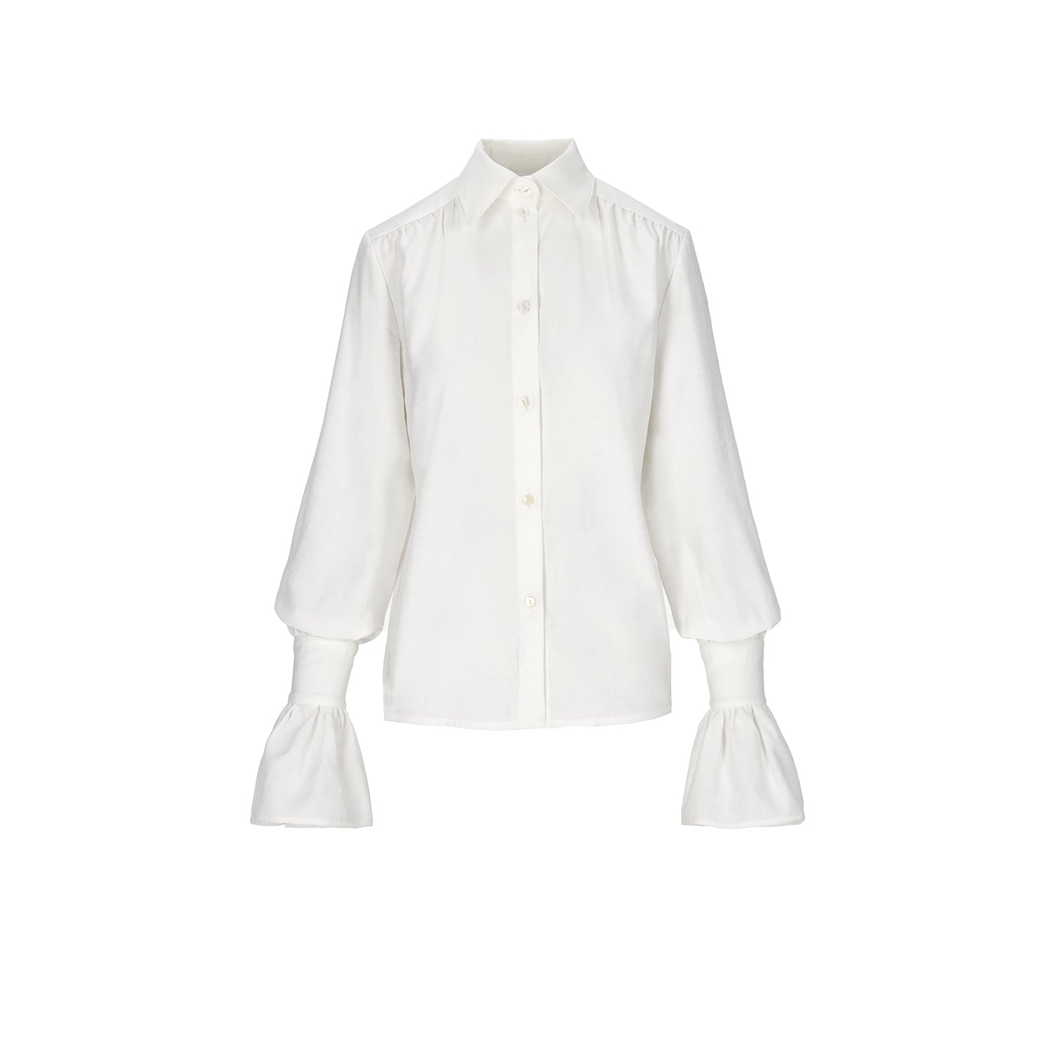 Carmen Ruffle Sleeve Button-Up Shirt White