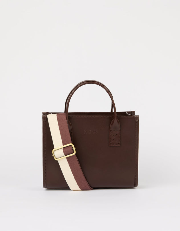 Jackie Midi Bag with Webbing Strap Classic Leather Chocolate Brown