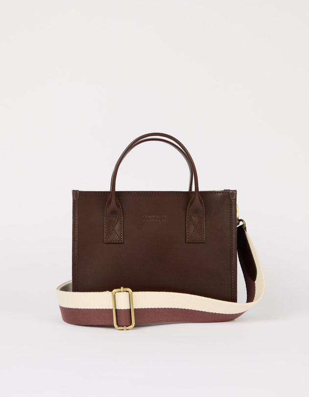 Jackie Midi Bag with Webbing Strap Classic Leather Chocolate Brown