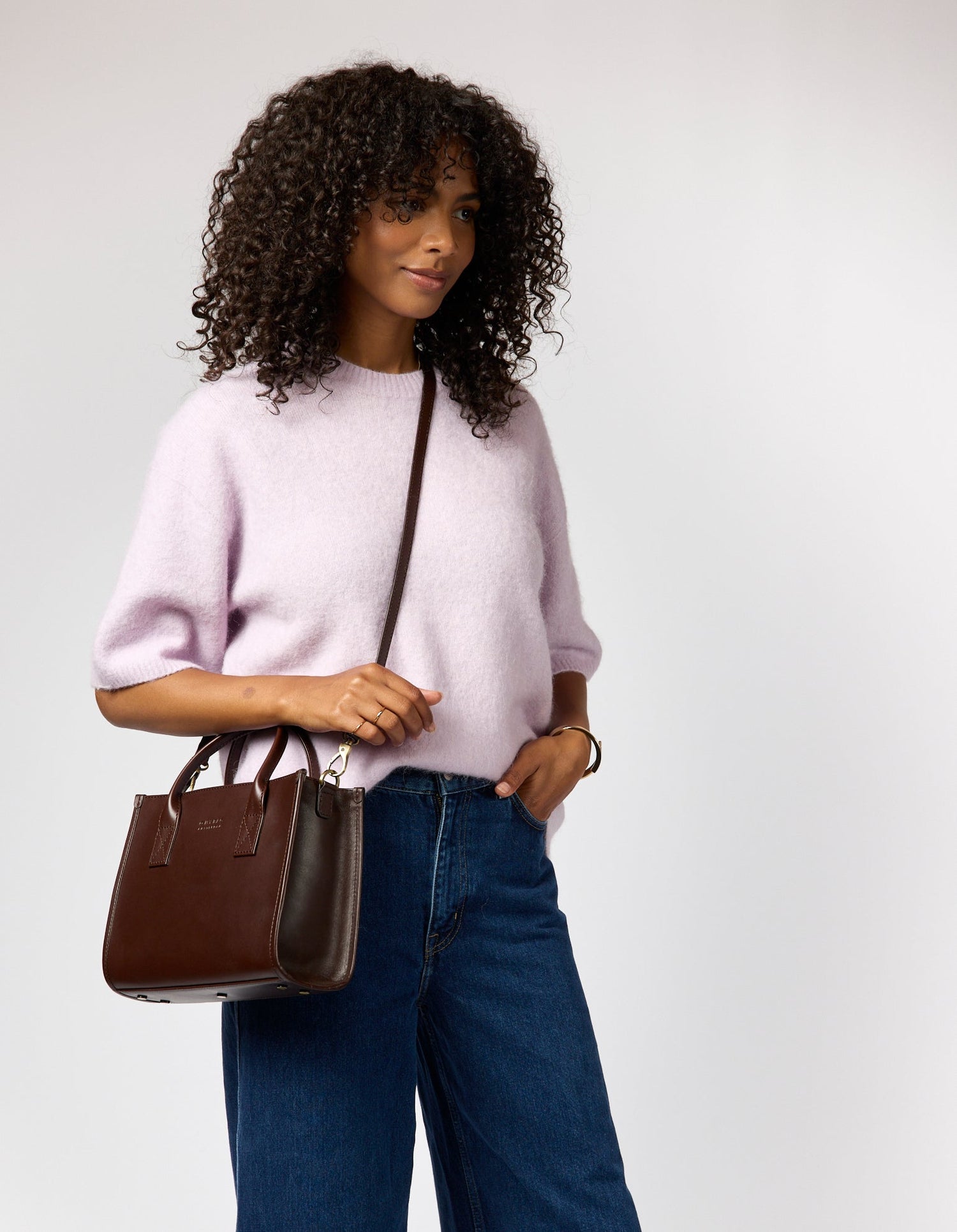Jackie Midi Bag with Leather Strap Classic Leather Chocolate Brown