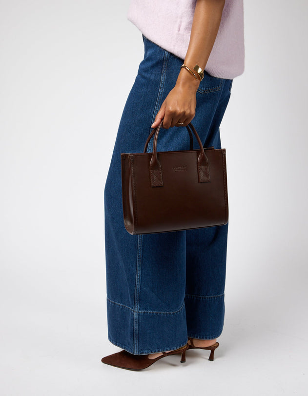 Jackie Midi Bag with Leather Strap Classic Leather Chocolate Brown