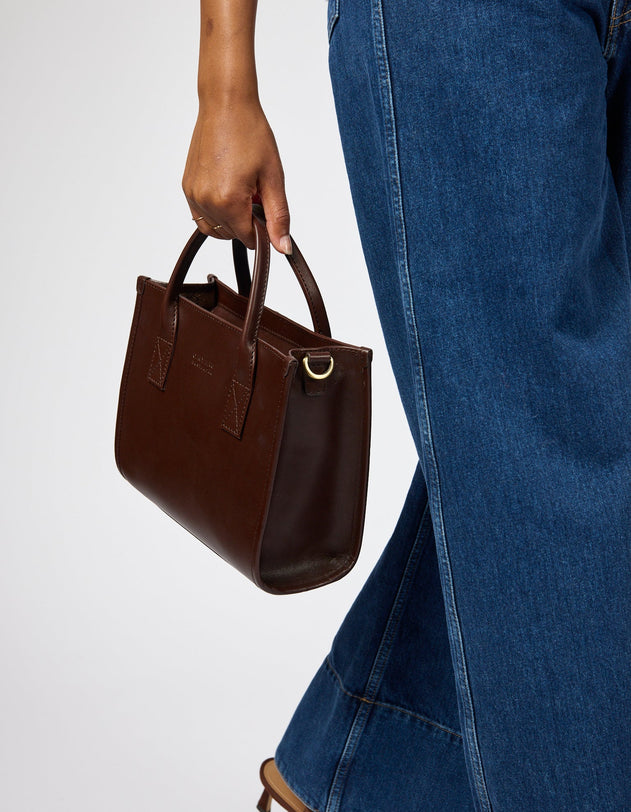 Jackie Midi Bag with Leather Strap Classic Leather Chocolate Brown