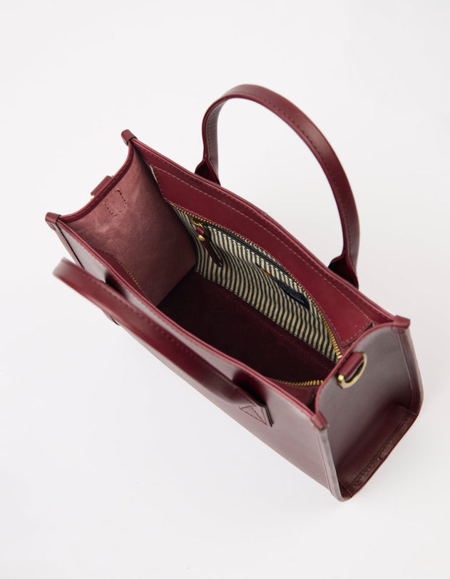 Jackie Midi Bag with Webbing Strap Classic Leather Dark Cherry