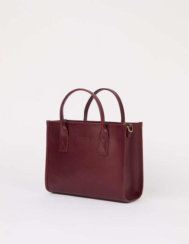 Jackie Midi Bag with Webbing Strap Classic Leather Dark Cherry