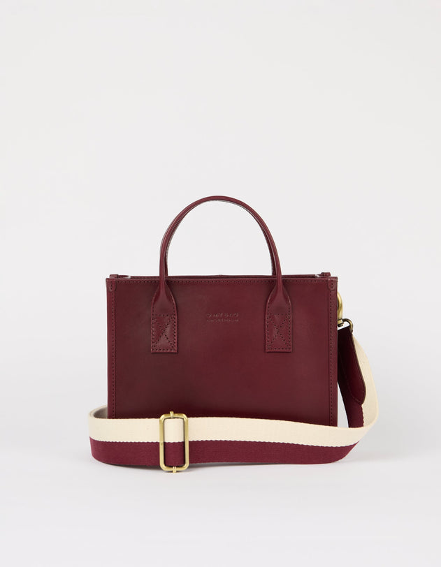 Jackie Midi Bag with Webbing Strap Classic Leather Dark Cherry