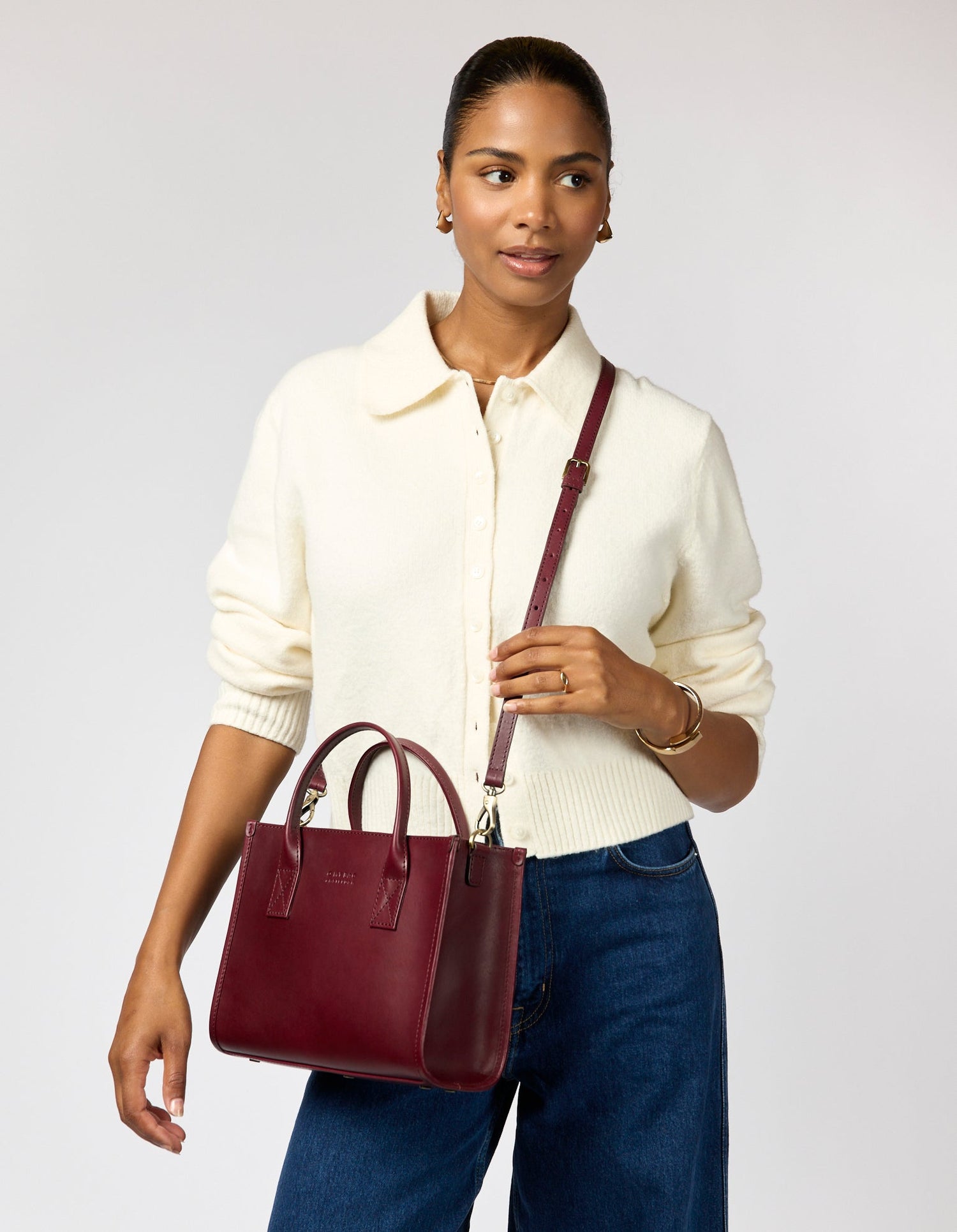 Jackie Midi Bag with Leather Strap Classic Leather Dark Cherry
