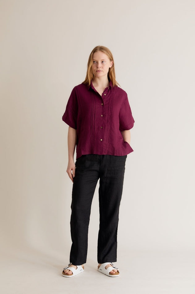 Kimono Linen Shirt Berry Red