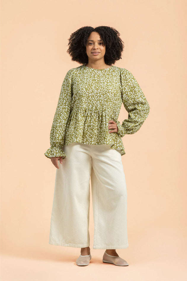 Flounce Blouse Flora Olive