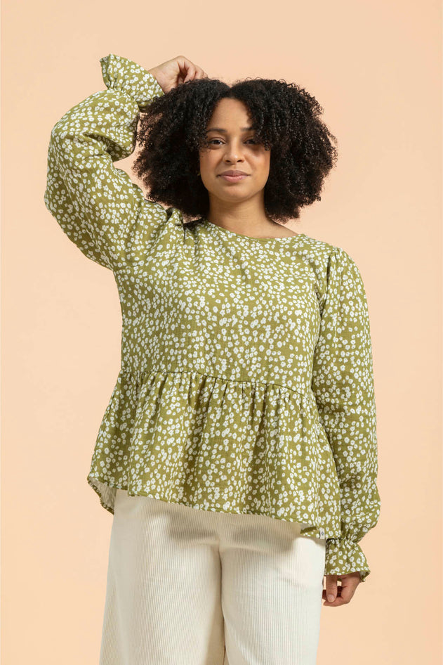 Flounce Blouse Flora Olive