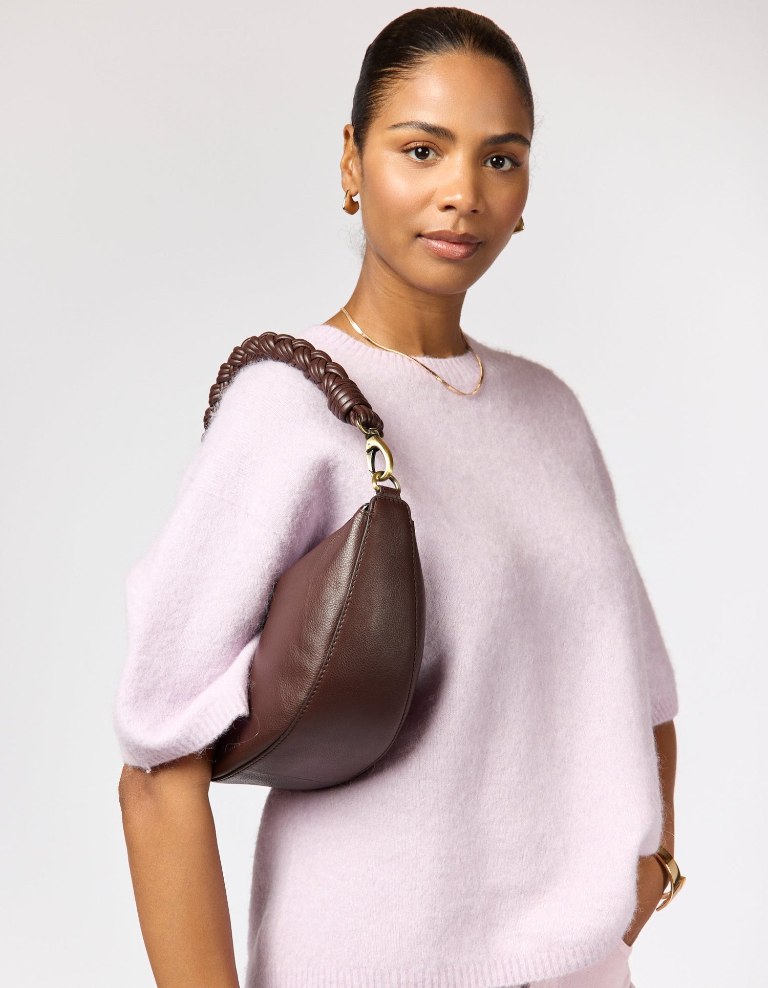 Leo Twisted Handle Bag Soft Grain Leather Chocolate Brown