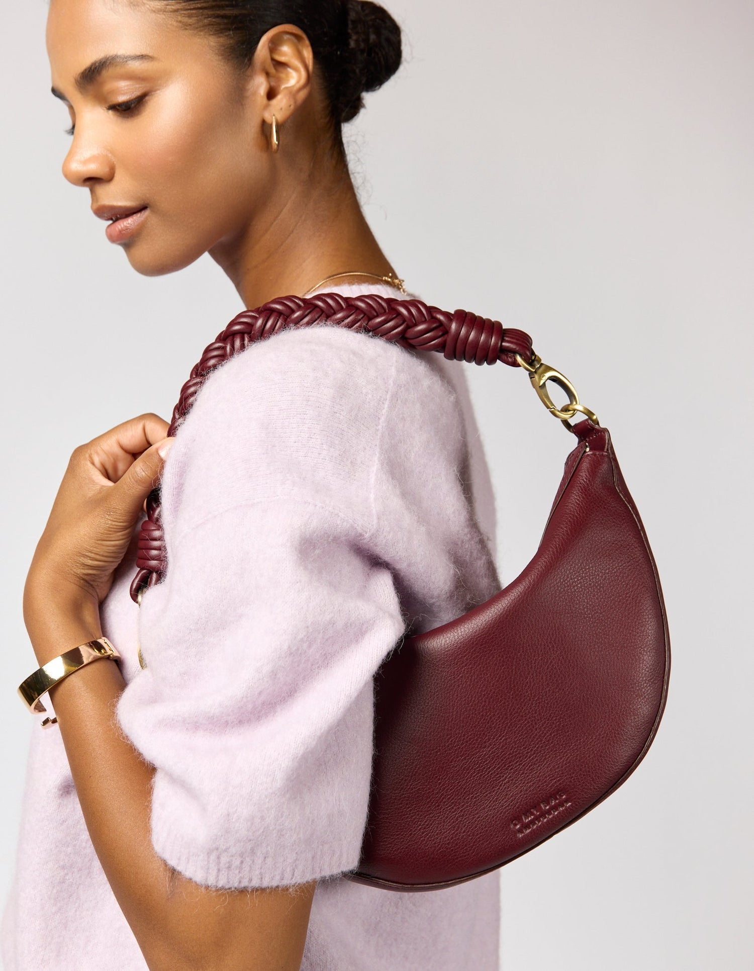 Leo Twisted Handle Bag Soft Grain Leather Dark Cherry
