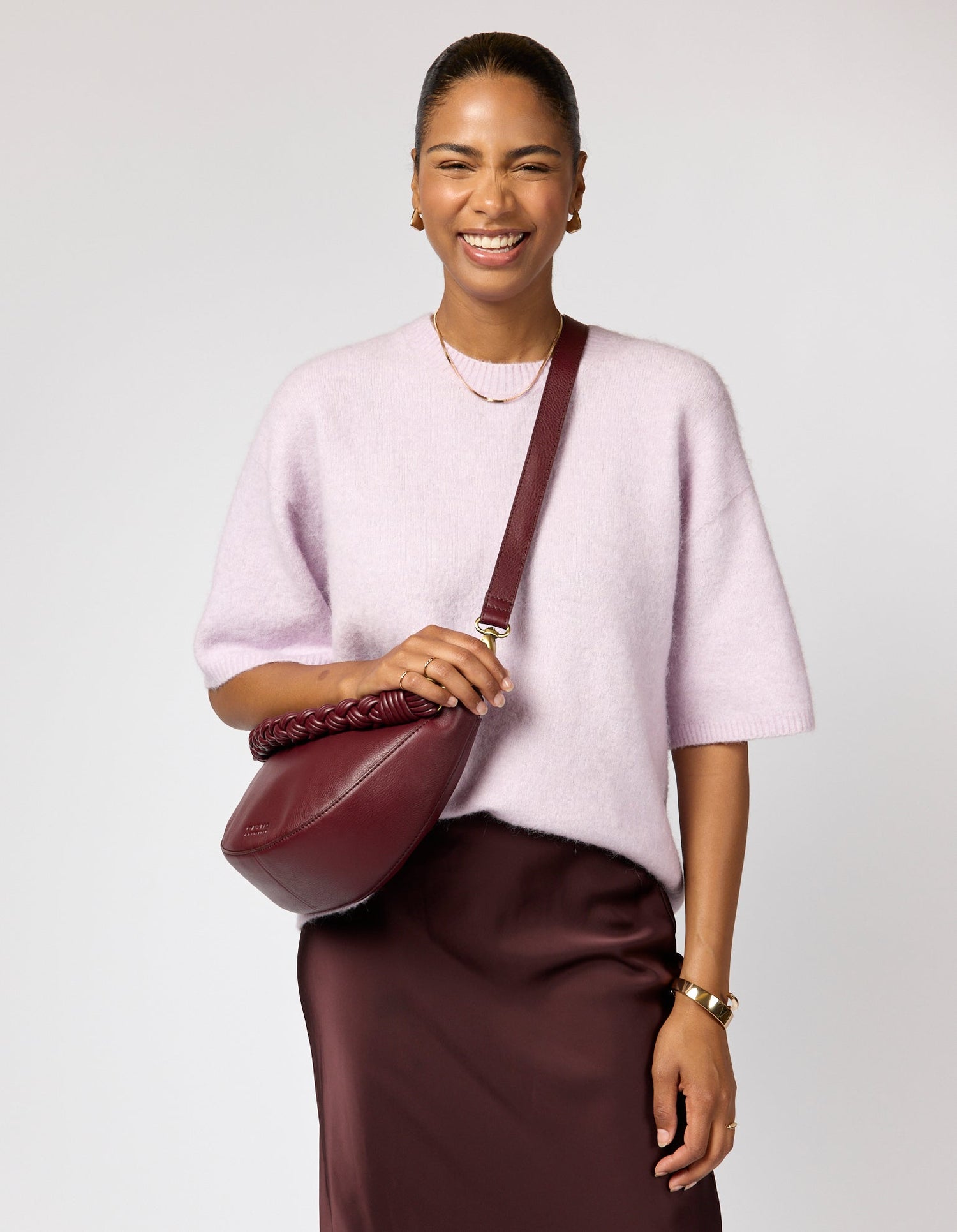 Leo Twisted Handle Bag Soft Grain Leather Dark Cherry