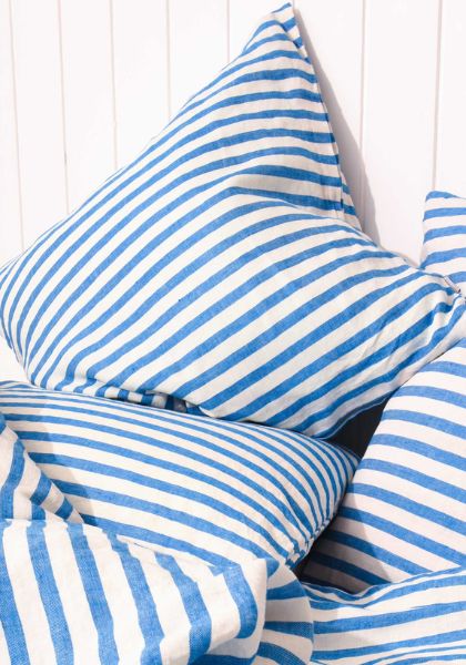 Linen Duvet Cover Set Blue Stripe