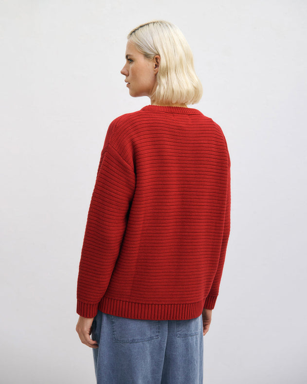 Loose Knit Sweatshirt Organic Cotton Washed Burgundy