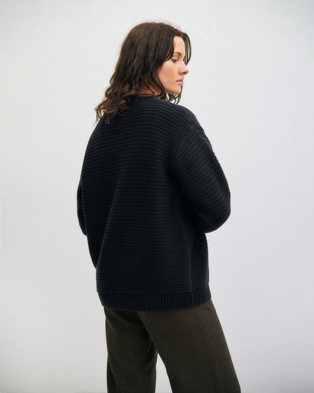 Loose Knit Sweatshirt Organic Cotton True Black