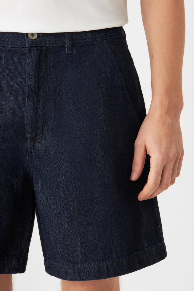 Shorty Lightweight Hemp Blend Denim Shorts Raw Blue