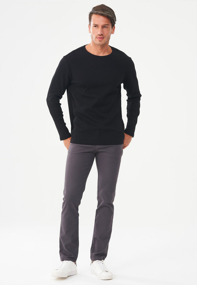 Men's Long-Sleeved Ribbed O-Neck Shirt Black