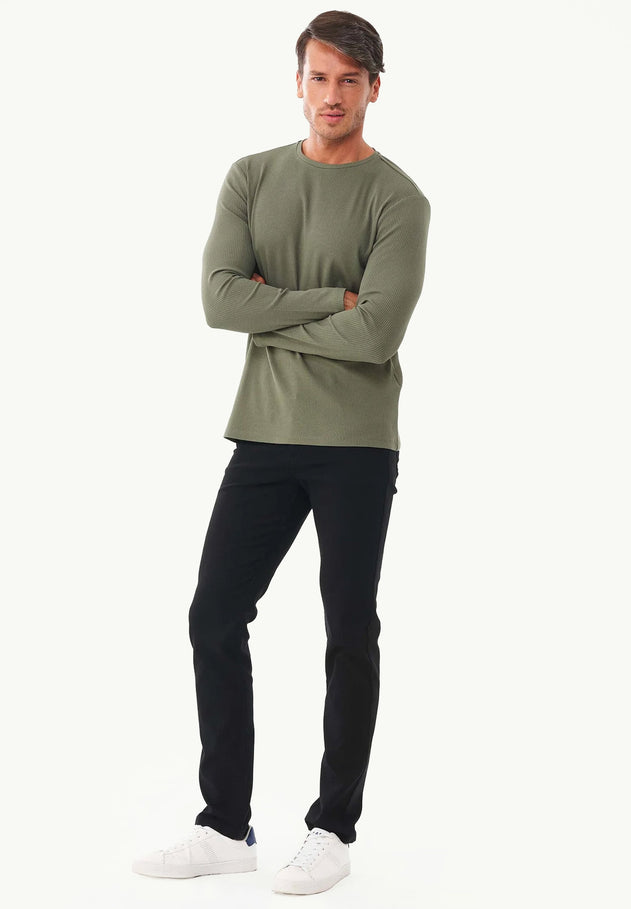 Men's Long-Sleeved Ribbed O-Neck Shirt Khaki
