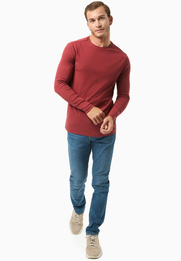 Men's Long-Sleeved Ribbed O-Neck Shirt Merlot