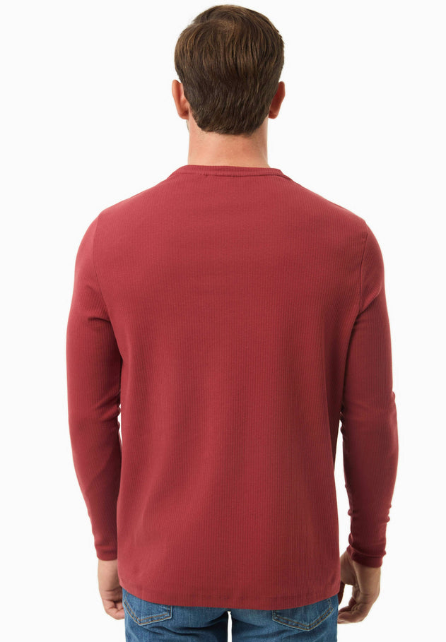 Men's Long-Sleeved Ribbed O-Neck Shirt Merlot