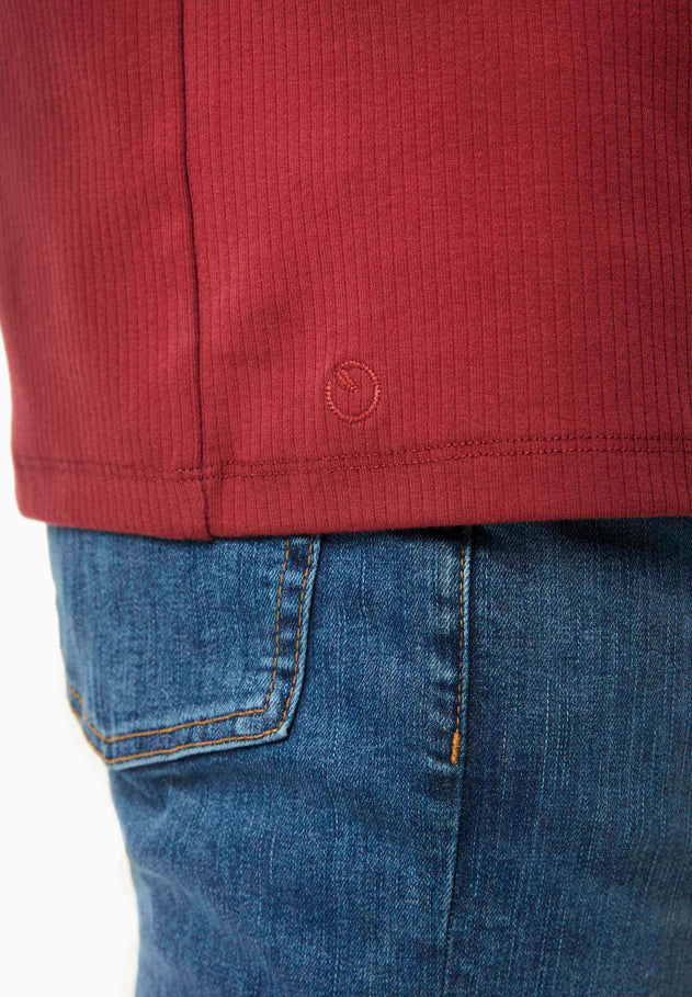 Men's Long-Sleeved Ribbed O-Neck Shirt Merlot