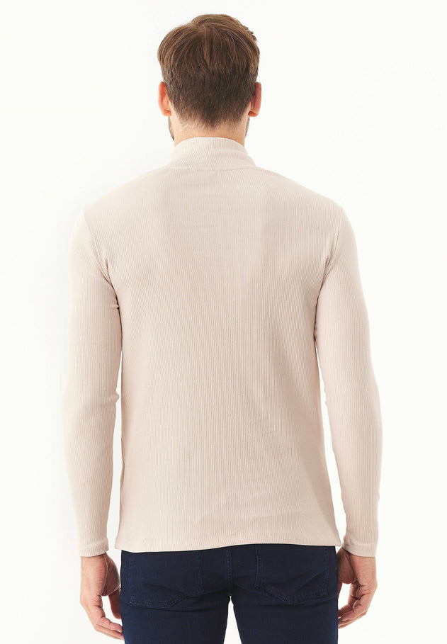 Men's Long-Sleeved Ribbed Turtleneck Shirt Stone