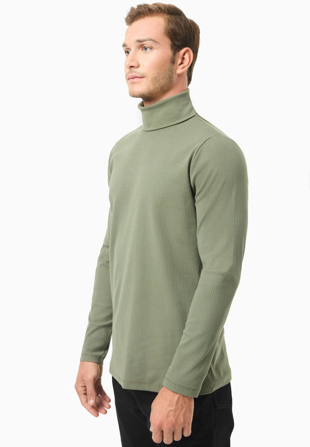 Men's Organic Cotton Turtleneck Shirt Khaki