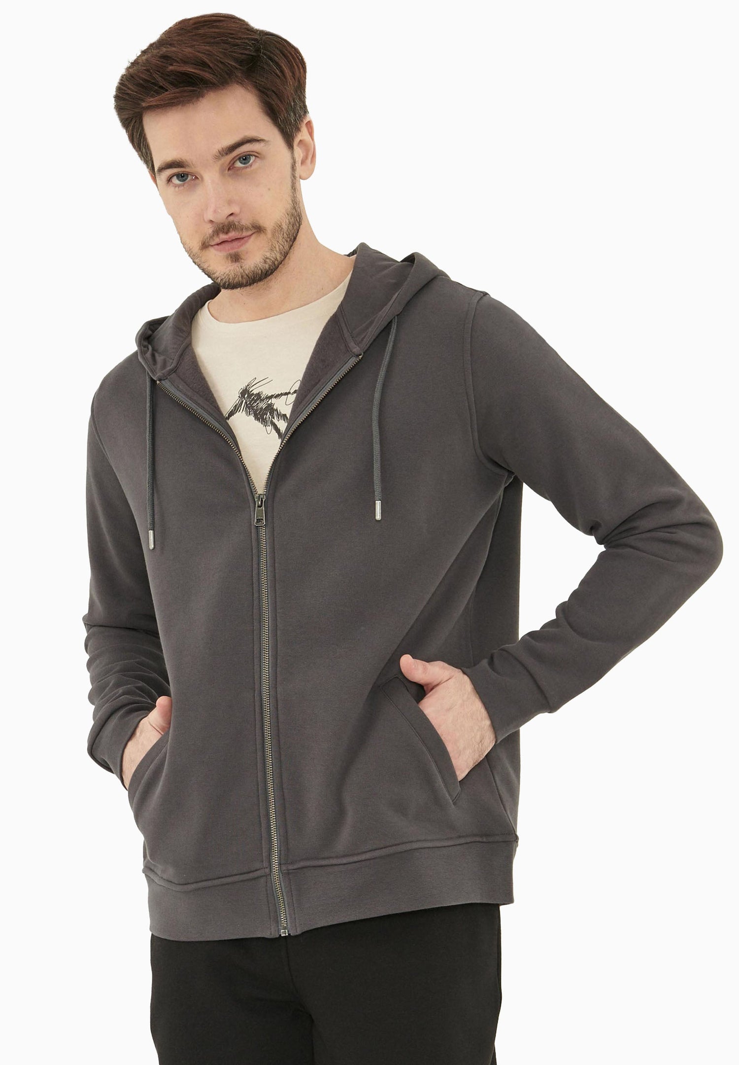 Men's Organic Cotton Fleece Zipper Hoodie Asphalt
