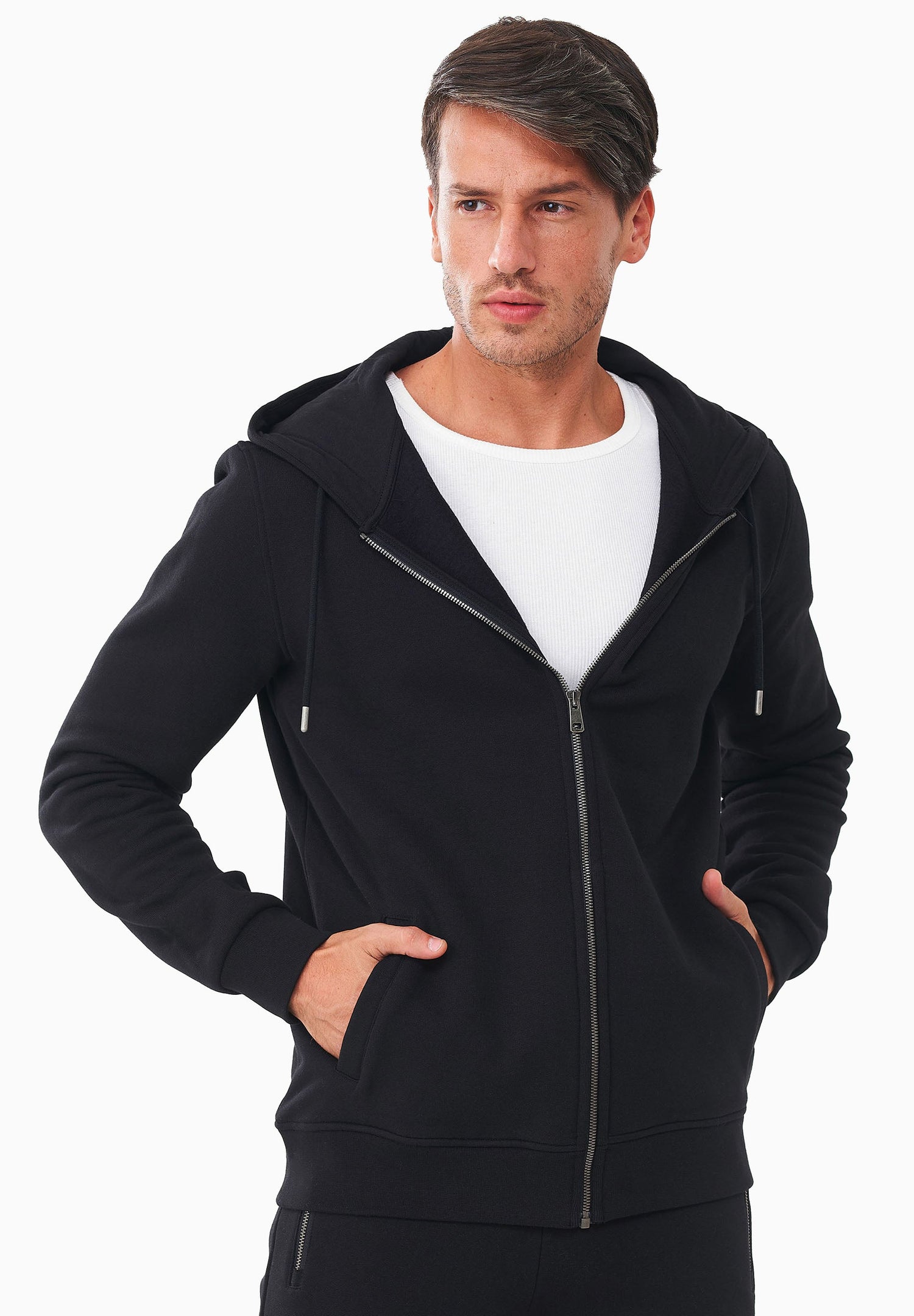 Men's Organic Cotton Fleece Zipper Hoodie Black