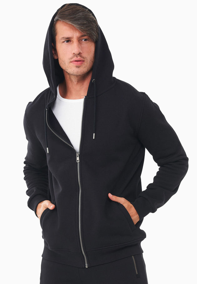 Men's Organic Cotton Fleece Zipper Hoodie Black