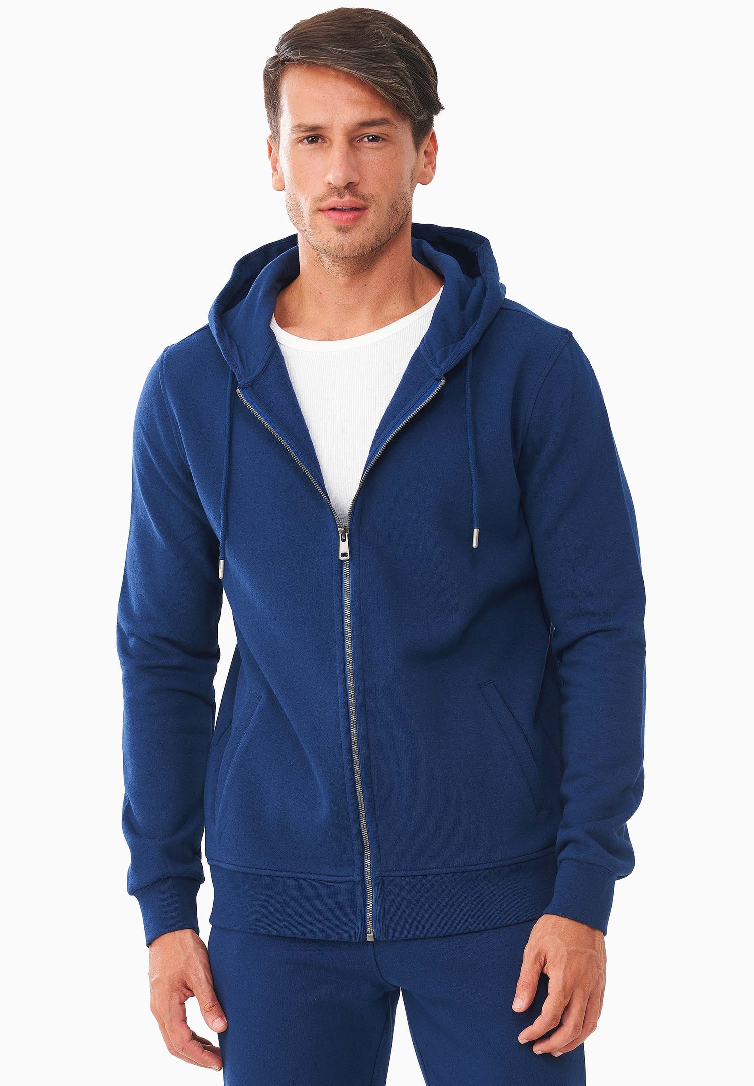 Men's Organic Cotton Fleece Zipper Hoodie Navy