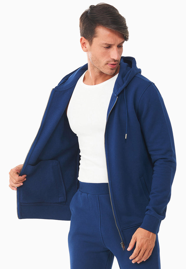 Men's Organic Cotton Fleece Zipper Hoodie Navy