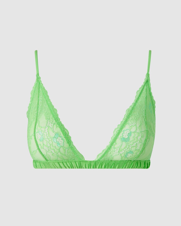 Lace Satin Triangle Bralette Mint Green