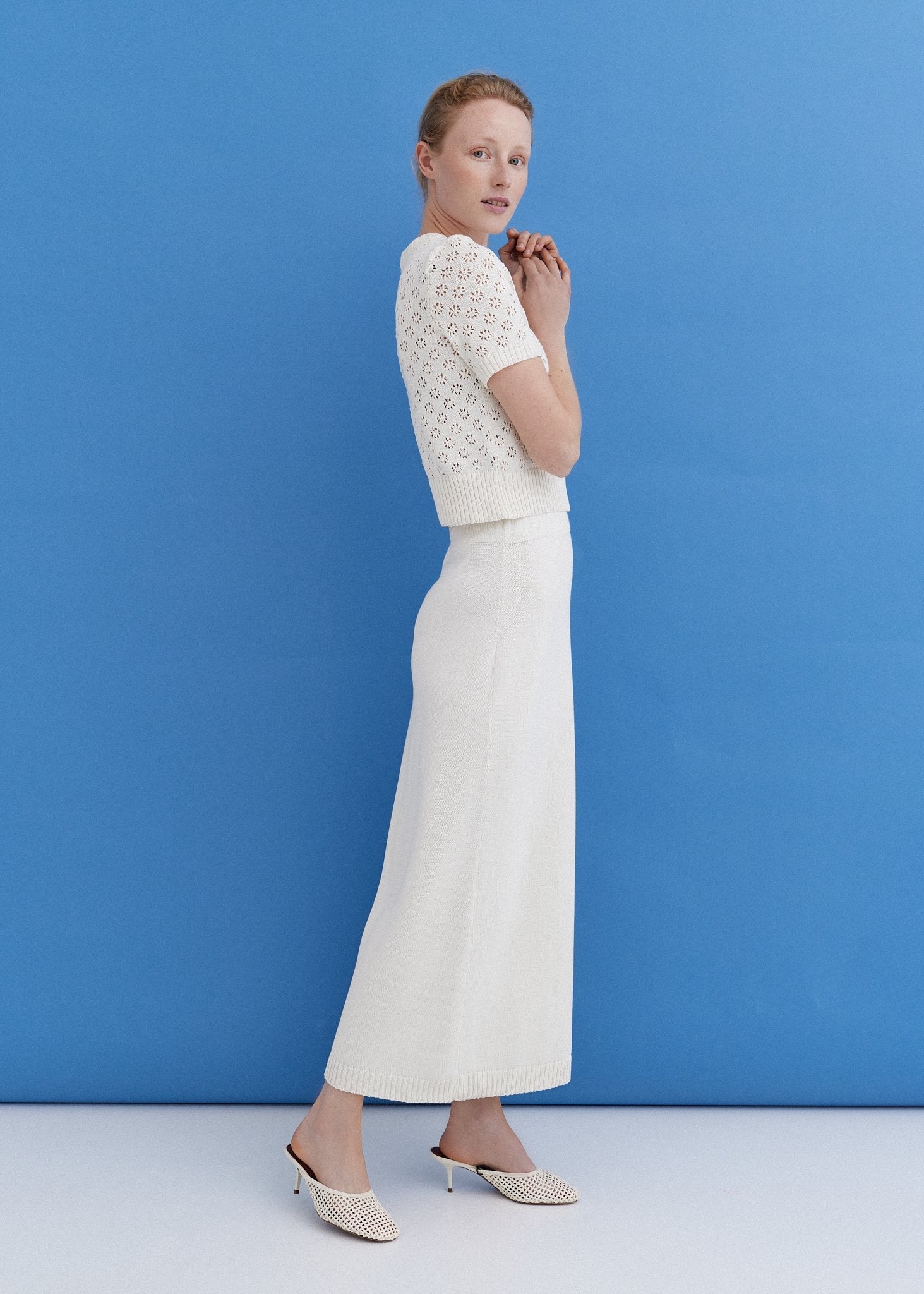 Knitted Cotton Lace Top and Skirt Set