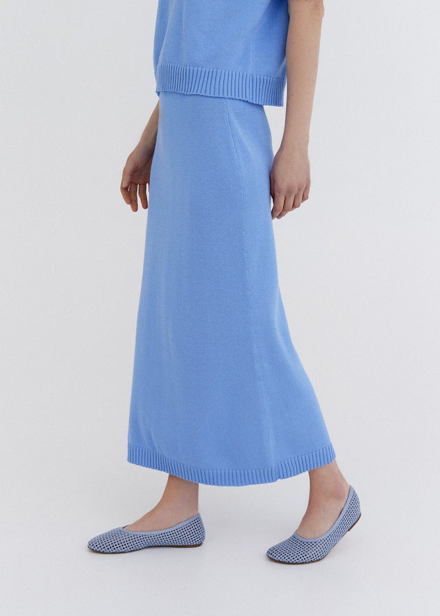 Knitted Cotton Top and Skirt Set Sky