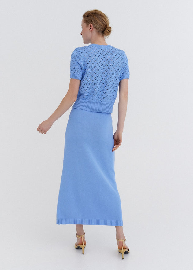 Knitted Cotton Lace Top Sky