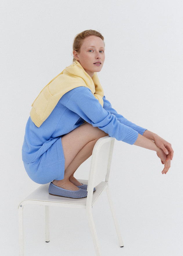 Knitted Cotton Cardigan and Shorts Set Sky