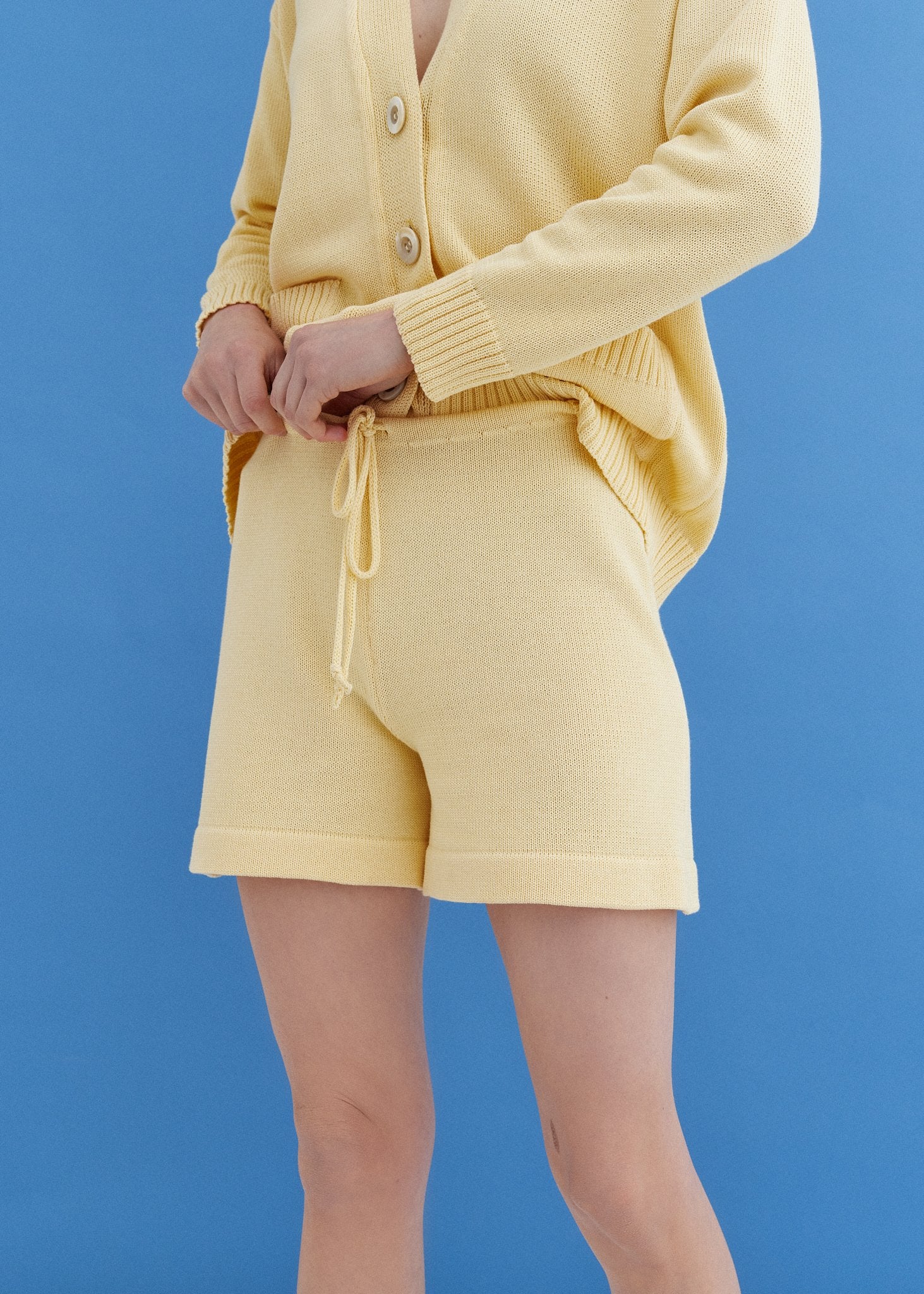 Knitted Cotton Cardigan and Shorts Set Sun