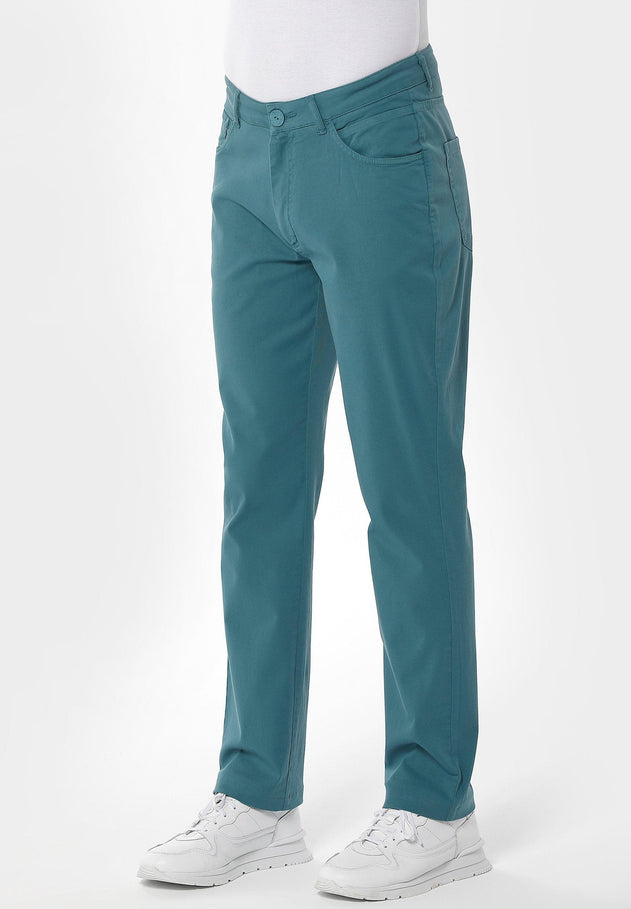 Men's Five-Pocket Organic Cotton Trousers Petrol Green