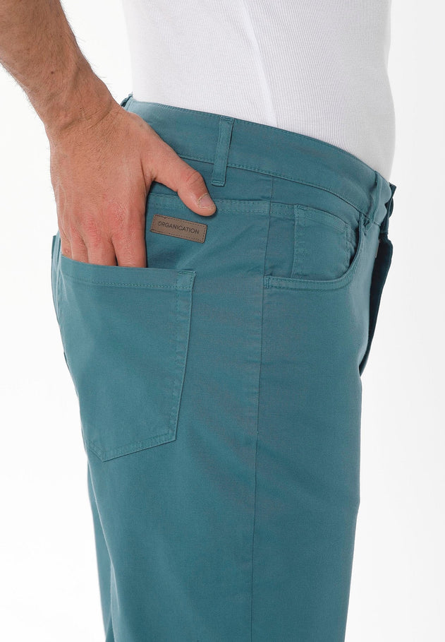 Men's Five-Pocket Organic Cotton Trousers Petrol Green