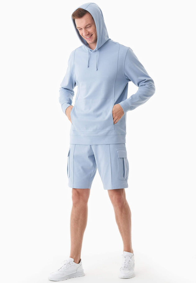 Men's Organic Cotton Pique Hoodie Ice Blue