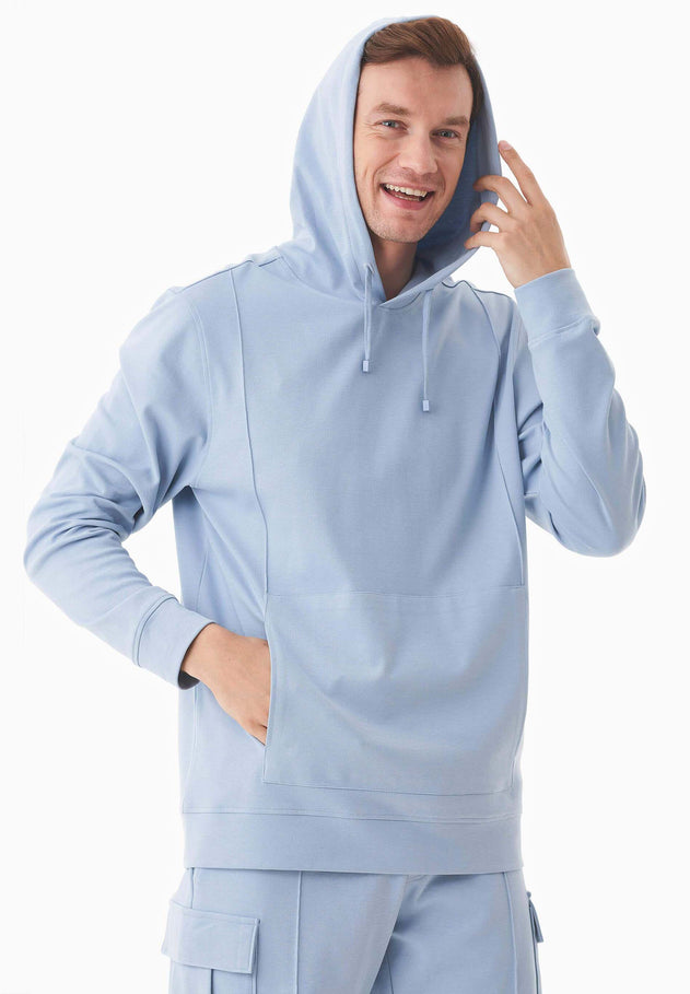Men's Organic Cotton Pique Hoodie Ice Blue