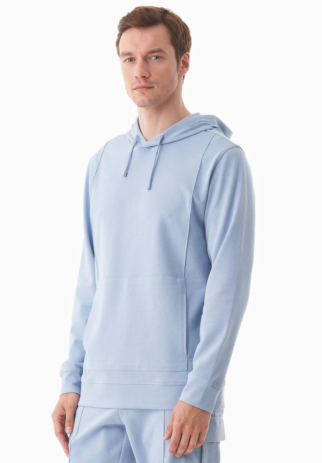 Men's Organic Cotton Pique Hoodie Ice Blue