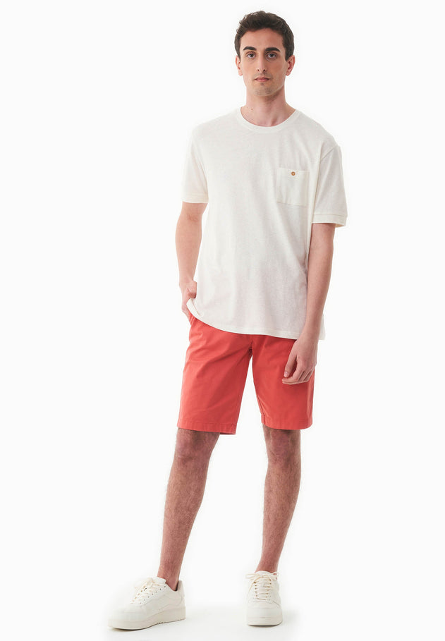 Men's Linen Blend T-Shirt With Chest Pocket Off White