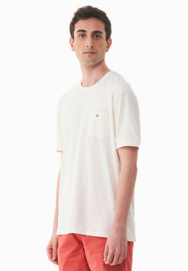 Men's Linen Blend T-Shirt With Chest Pocket Off White