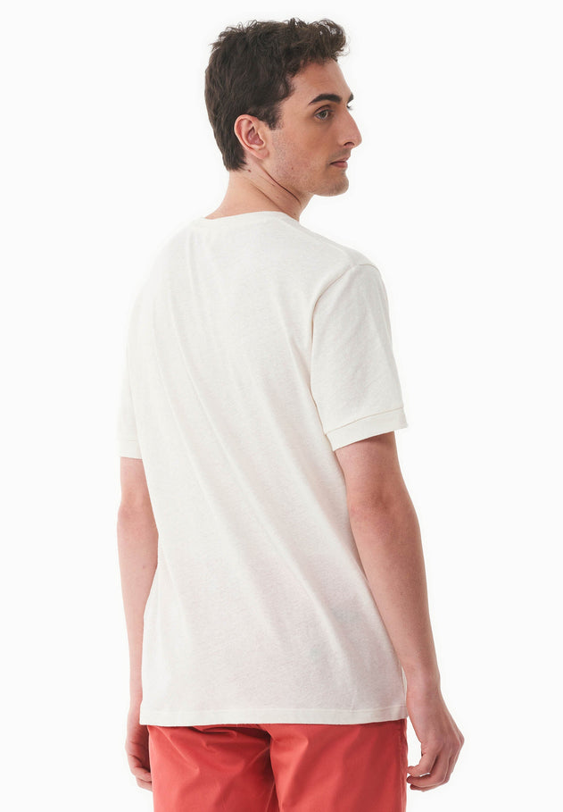 Men's Linen Blend T-Shirt With Chest Pocket Off White