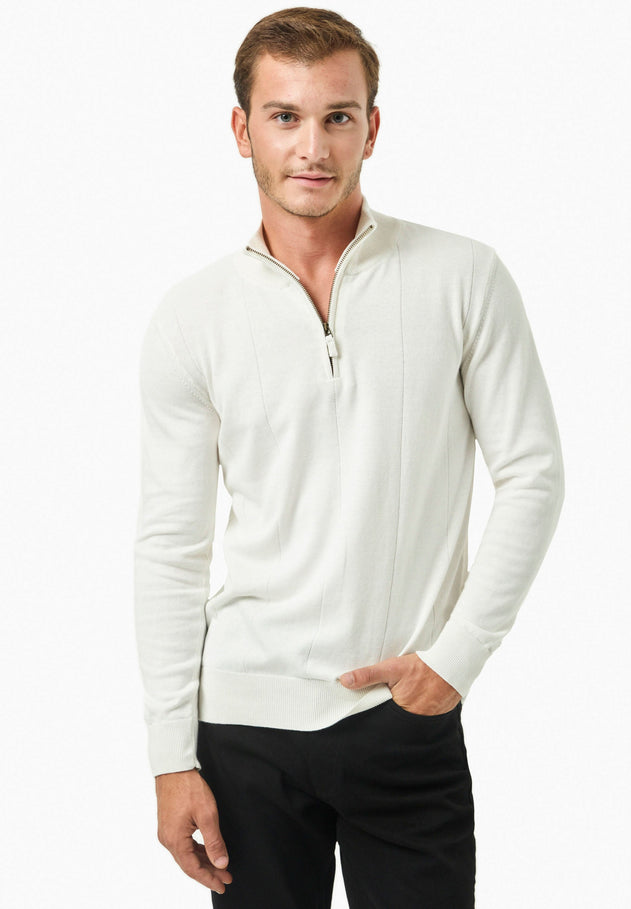 Men's Troyer Zip Sweater Off White
