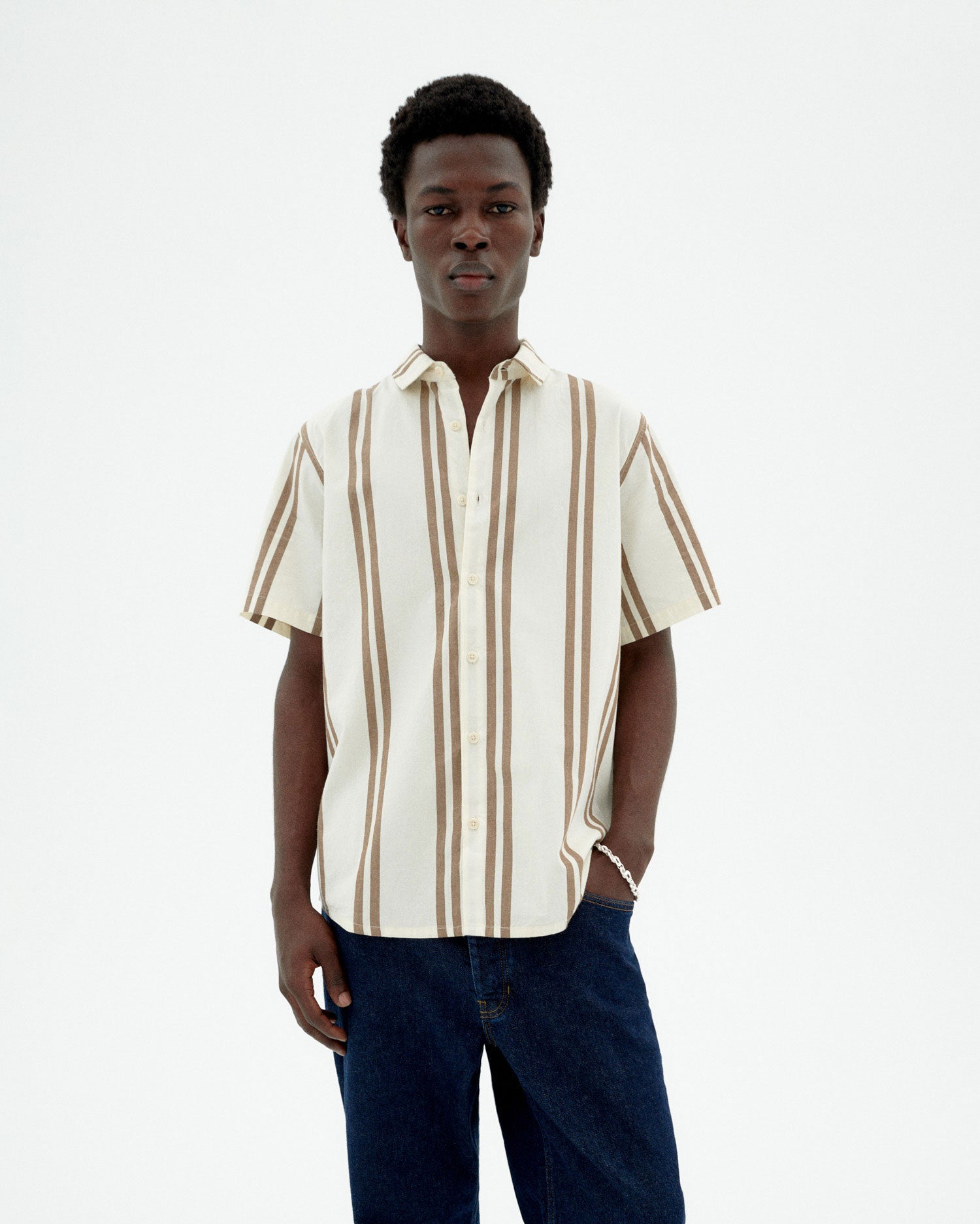 Tom Button-Up Shirt Brown Stripes