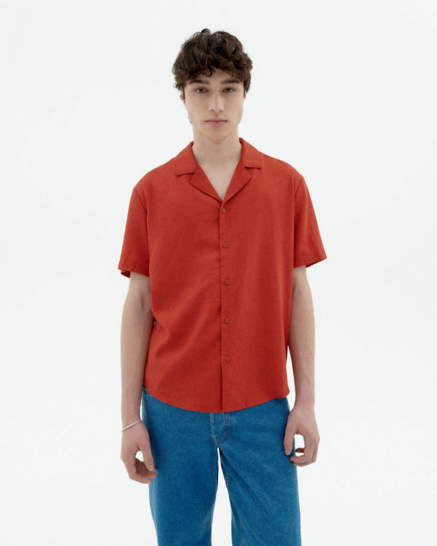 Jules Hemp Blend Button-Up Shirt Orange Red